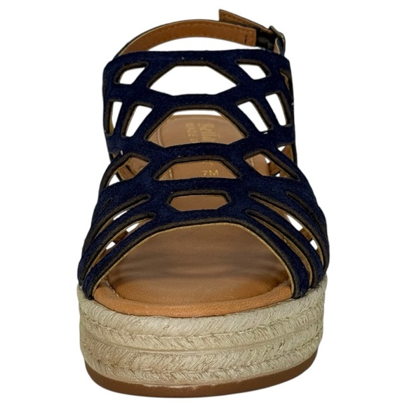 Bella Vita Zip-Italy Navy Leather Womens Wedge Sandals Size 7M - Picture 6 of 14